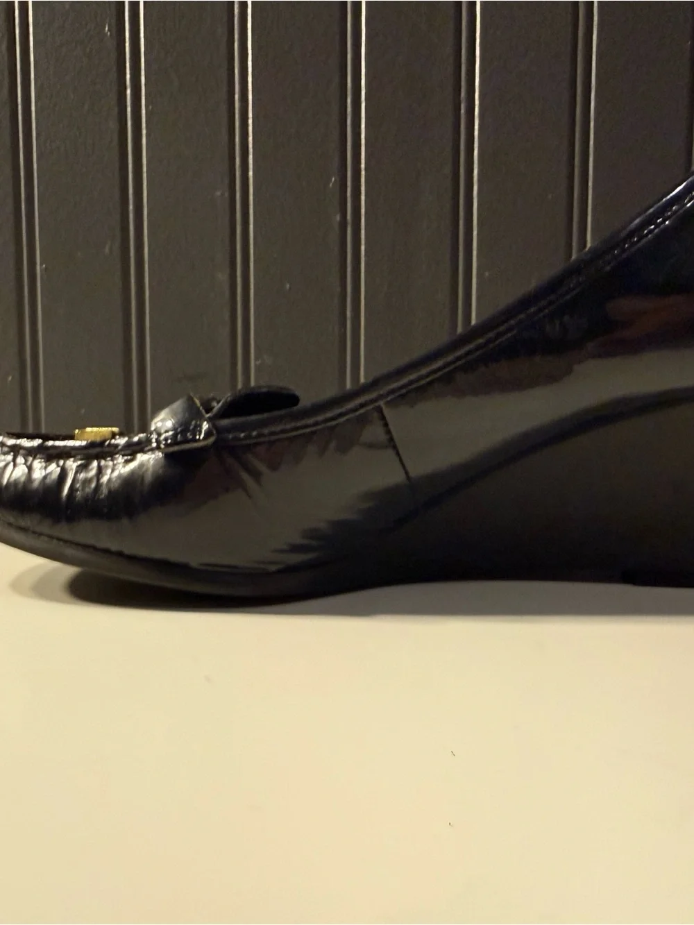 Lauren Ralph Lauren  navy  Patent Leather wedge Loafers with Gold Hardware